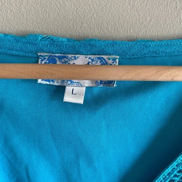 J Glee Womens Babydoll Dress L Aqua Tiered V Neck Lined Beachy Y2K - Picture 4 of 13